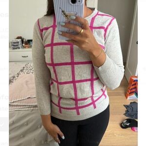 JCrew Gray and Pink Grid Sweater
